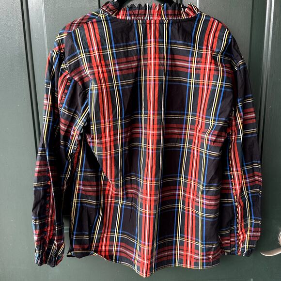 NWT J. Crew Scalloped Tie Neck Top in Stewart Tartan Plaid Sz XS Holiday Preppy - Picture 7 of 9